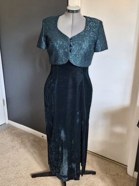 Teal Lace Bolero & Velvet Evening Dress Set